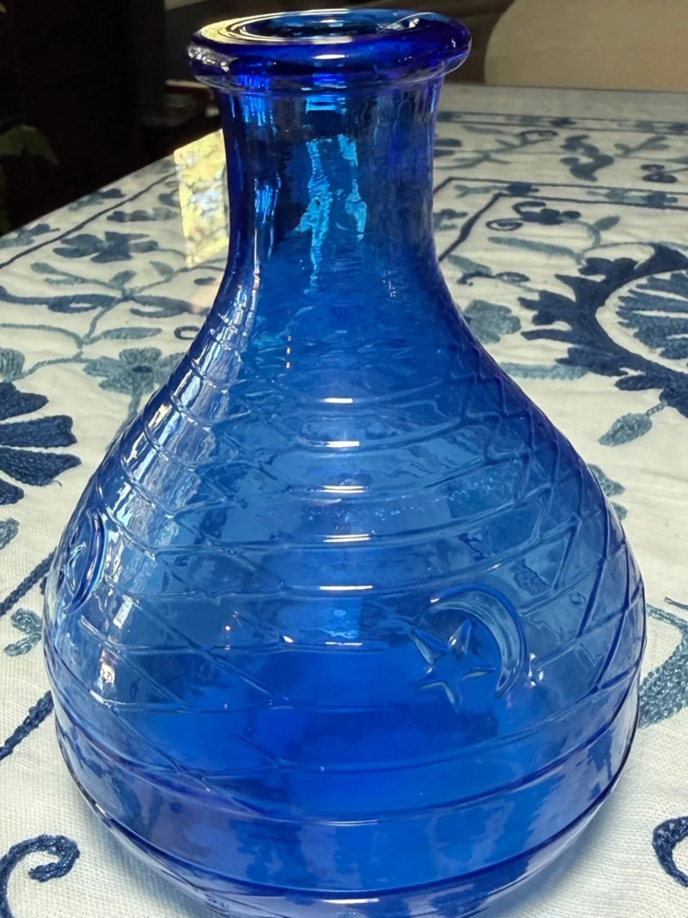 VTG Sun Moon Cobalt Blue Glass Decanter/Flask/Vase Celestial Whimsical Y2K Press
